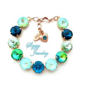 ZANZIBAR 12mm Rivoli Crystal Bracelet in Minty Greens, Teal Blue, and Indicolite